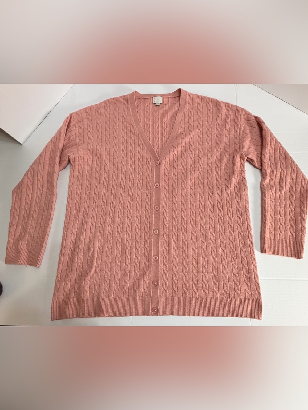Ladies oversized Cable Knit V-Neck Cardigan - Dusty Rose